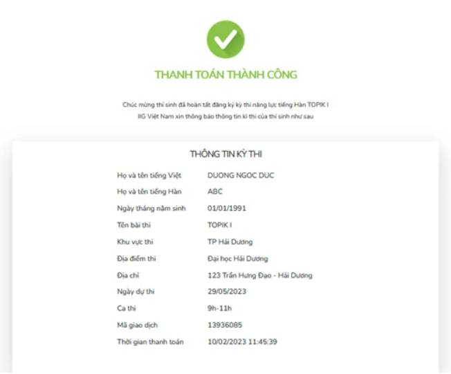 IIG báo đã thanh toán thành công 